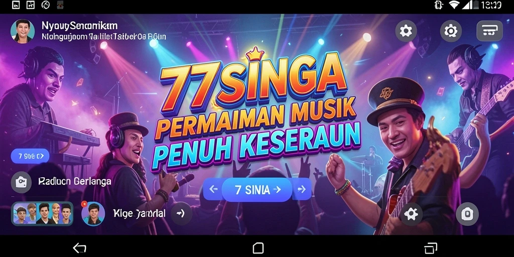 Tangkapan layar gameplay 77SINGA dengan fitur lirik dan efek suara.