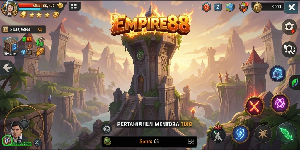 Tampilan gameplay <strong>EMPIRE88</strong> yang menakjubkan dalam pertahanan menara saat melawan musuh.