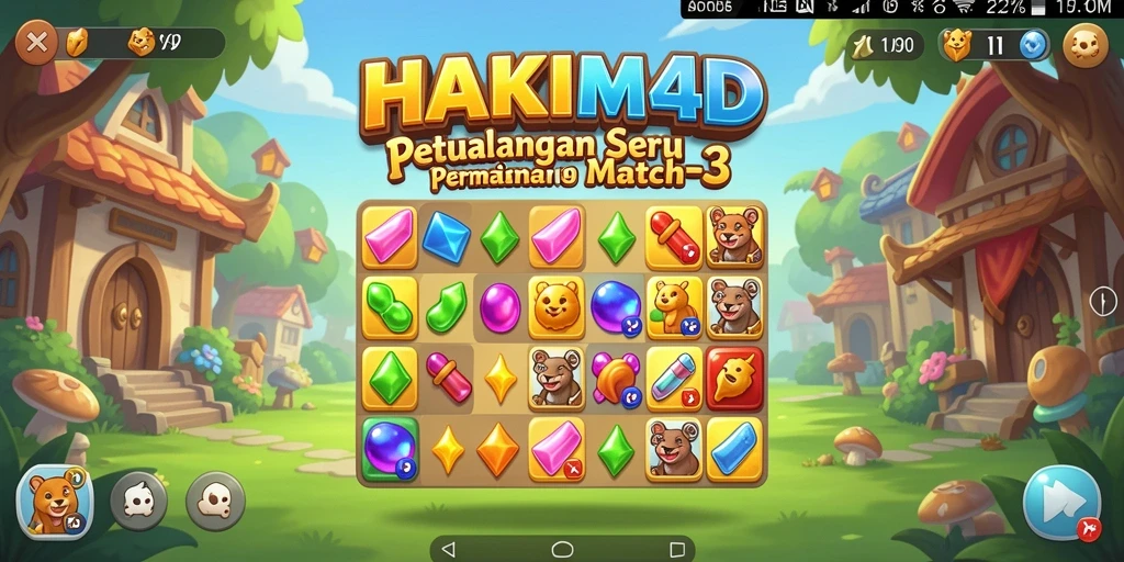 Screenshot utama HAKIM4D menampilkan gameplay Match-3 yang seru.
