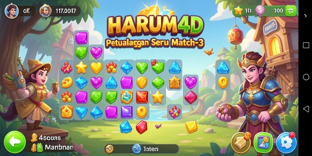 Gameplay seru di HARUM4D dengan tantangan Match-3 yang mengasyikkan.