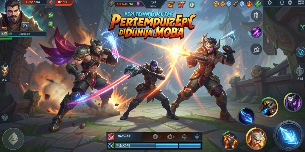 Tampilan gameplay seru dalam MZ356, pertempuran antar karakter MOBA.